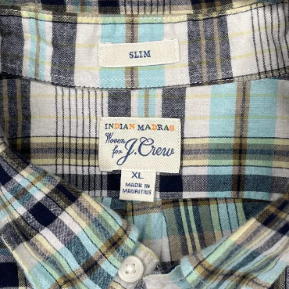 J.Crew Indian Madras Slim XL Turquoise Plaid Button Down Ivy Prep Shirt XL